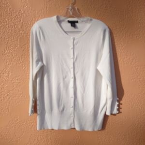 Geace Elements Women's White Cardigan with 3/4 Long Sleeves Full Button up Sz L